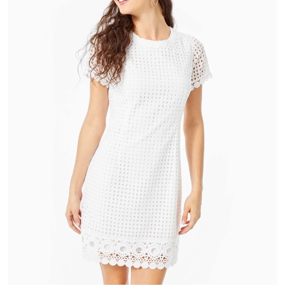 NWT Lilly Pulitzer Jennifer Shift Dress in Resort White Grid Eyelet